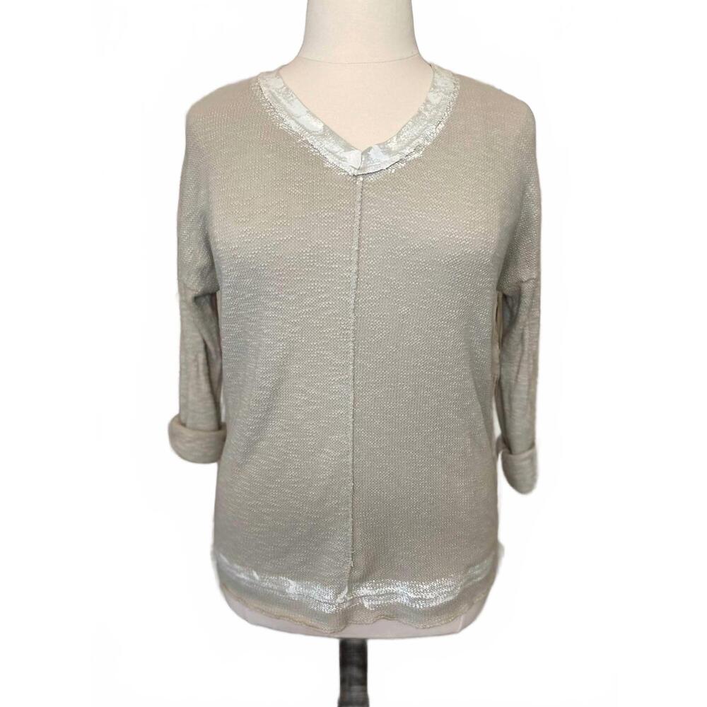 NEW MARISIMA women's painted accents sweater in taupe
